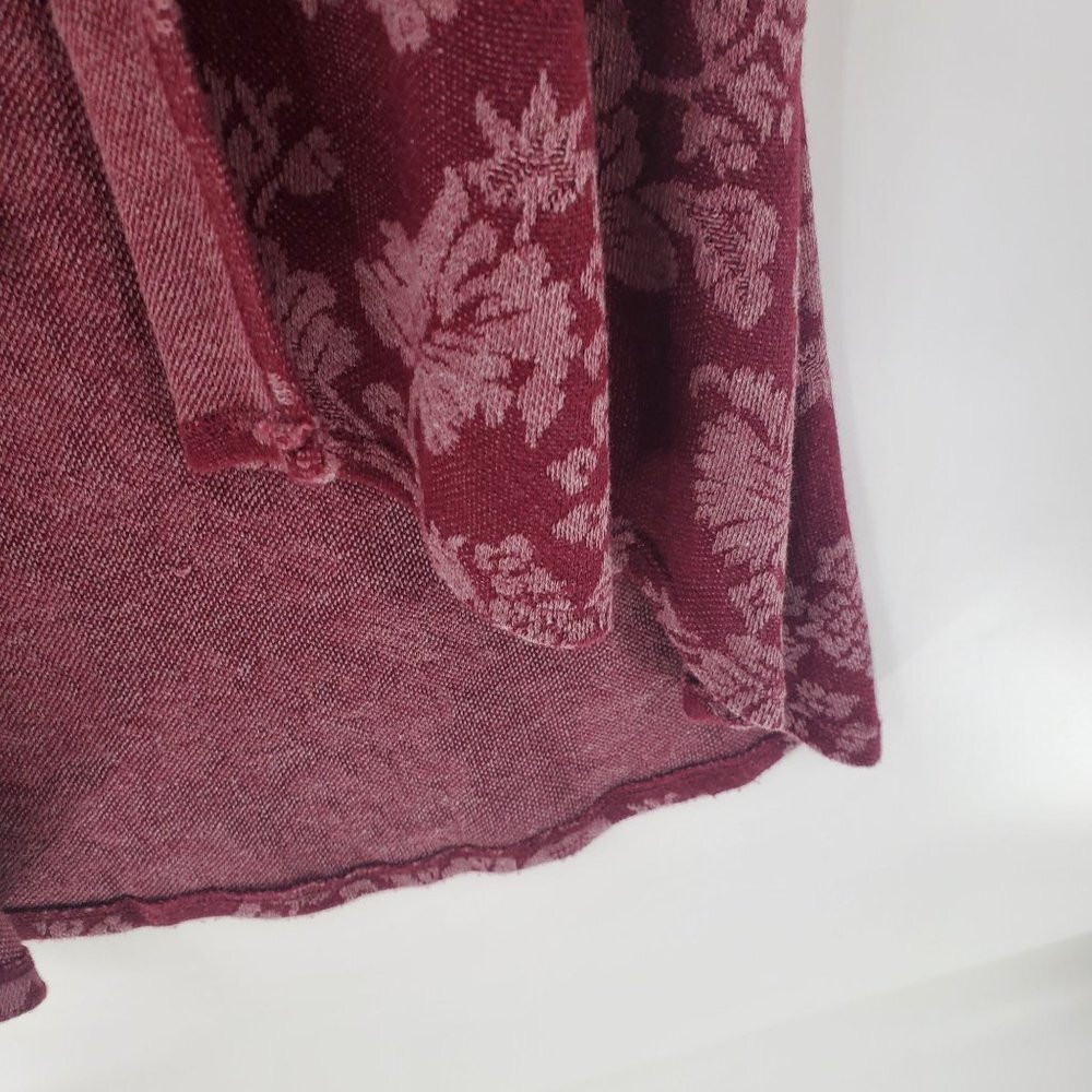 Knox Rose Womens Open Front Floral Duster Cardigan Sweater Size S Maroon Pockets - Picture 3 of 11
